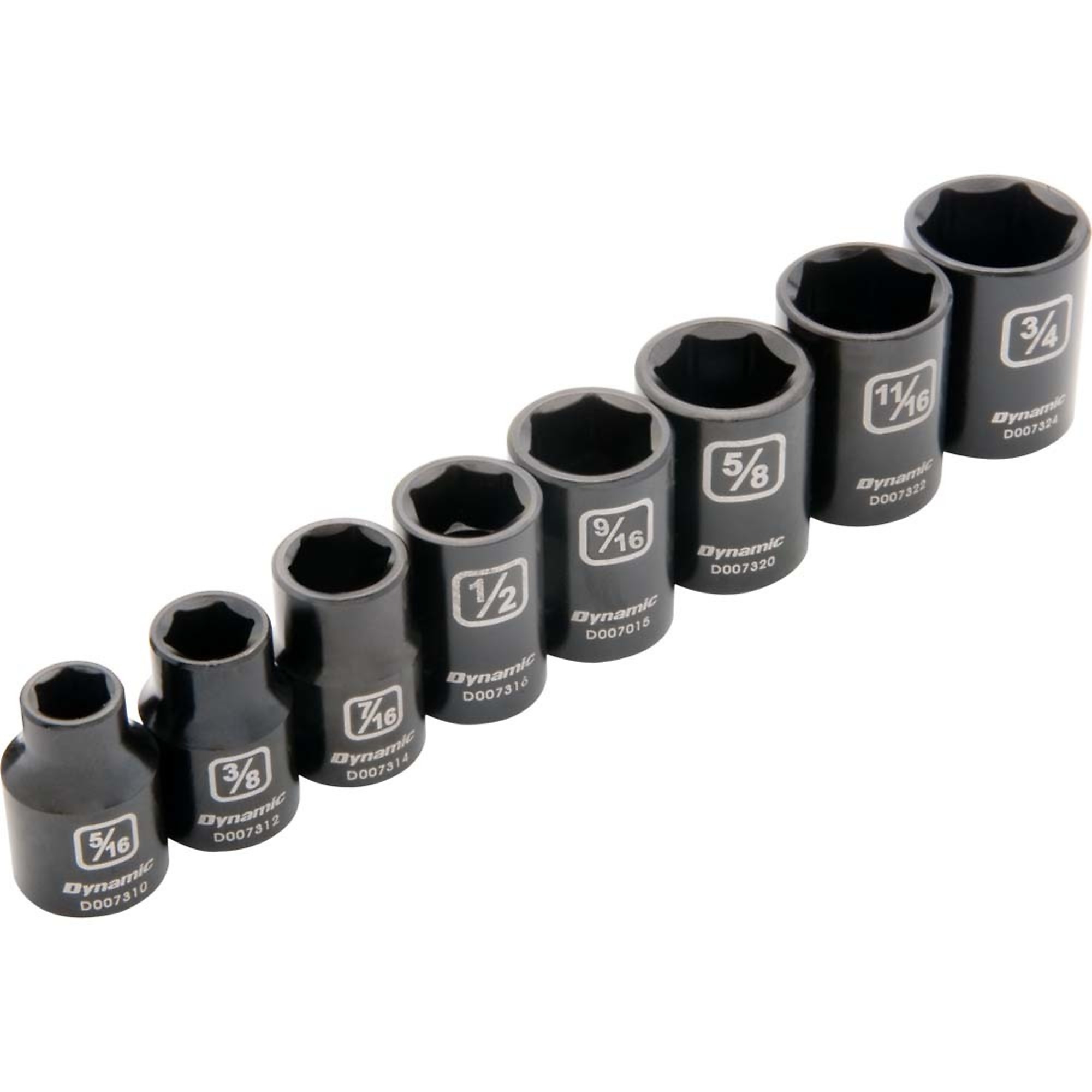 Dynamic Tools, 3/8in. 6 Point SAE Standard Impact Socket Set, Measurement Standard Standard (SAE), Pieces (qty.) 8 Socket Set Type 3/8in. Drive Sets, Model# D010020